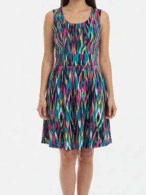Calvin Klein Sleeveless Rainbow Stripes Fit & Flare Dress-Size 8-Back Zip